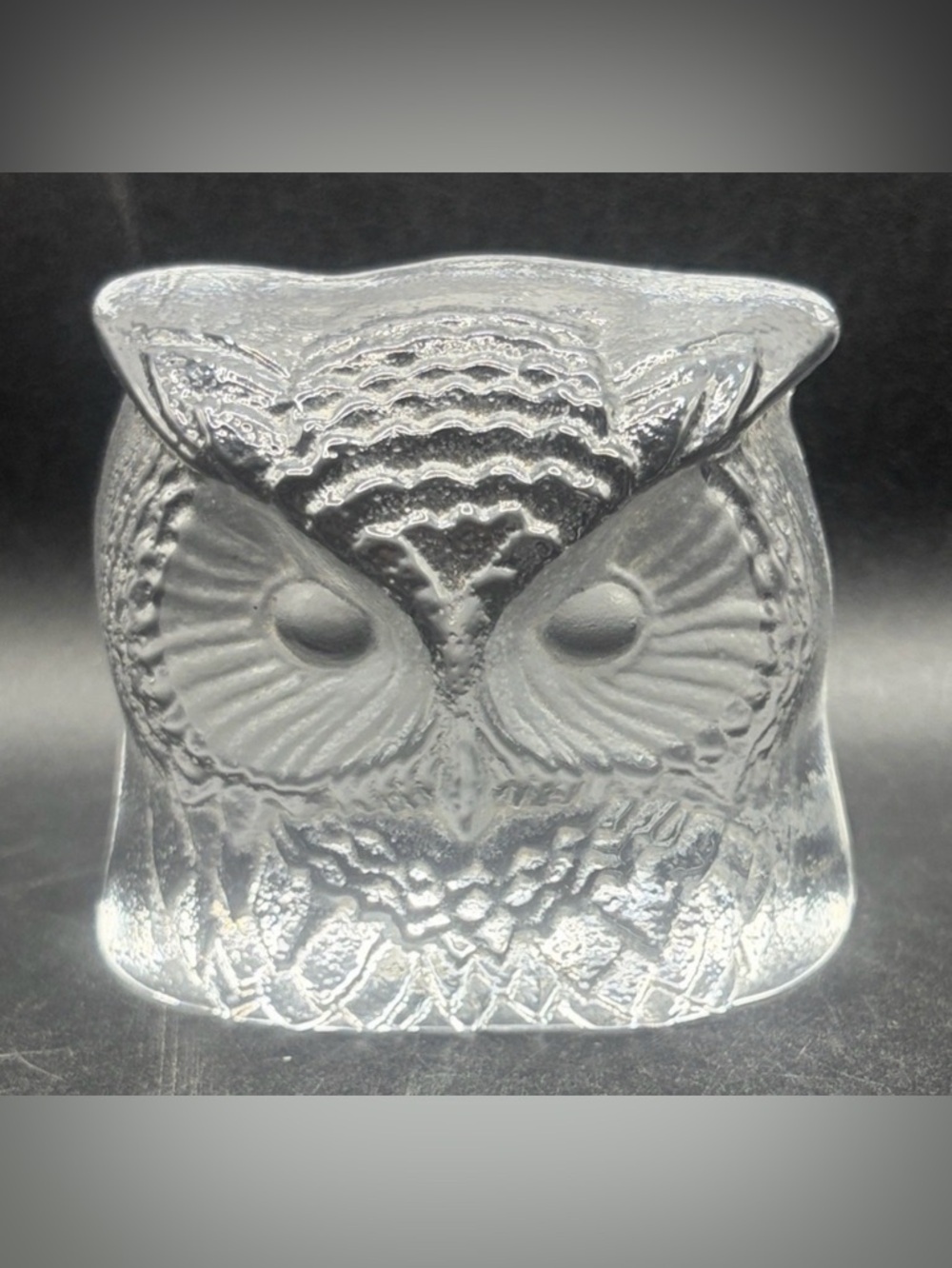 Nybro Sweden Vintage Crystal Owl Paperweight Wise Old Owl Bird Decor Collectible